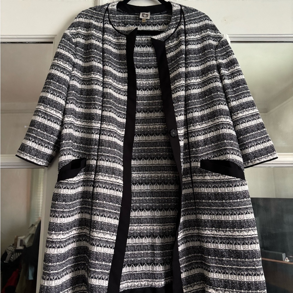 "Anne Klein" Black/White Striped Oversized Cardigan